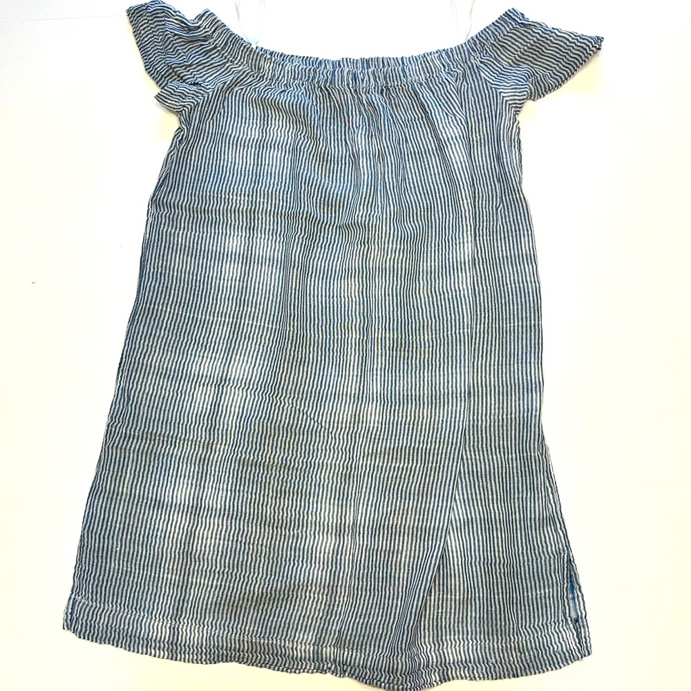 Cloth & Stone Off The Shoulder Striped White and Blue Cotton Mini Dress M